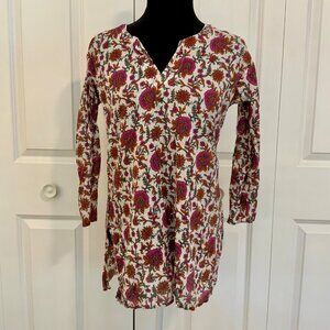 Sivana Purple Orange Floral Print Long Sleeve Cotton Tunic Top Medium
